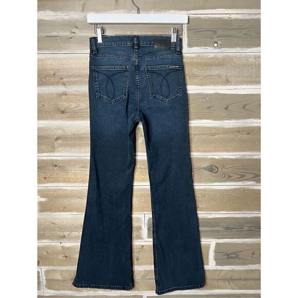 Calvin Klein CK Women's Super-High Rise Flare Slit Hem Blue Jeans Size 24 - Picture 7 of 9